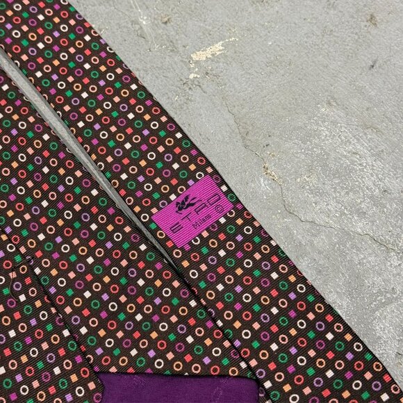 ETRO Milano Tie 100% Silk Made in Italy Satin Brown Dot Pattern 4.5" - Picture 5 of 7